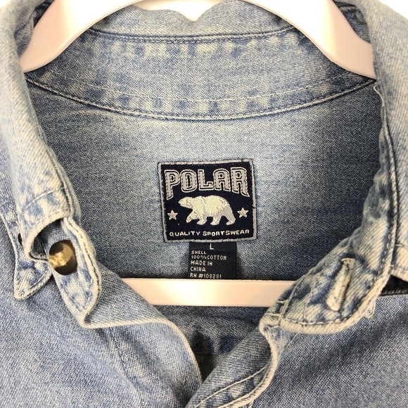 Mens Button Up Size Large Chambray Shirt Designated Driver Polar - Picture 3 of 7